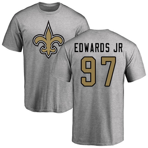 Men New Orleans Saints Ash Mario Edwards Jr Name and Number Logo NFL Football #97 T Shirt->new orleans saints->NFL Jersey